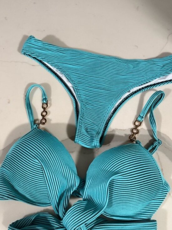 Striped Turquoise Bikini Set - Picture 1 of 10
